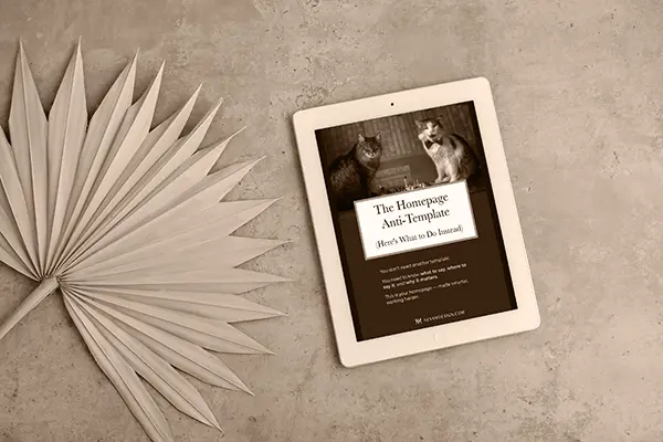 An iPad displaying the Homepage Anti-Template PDF.