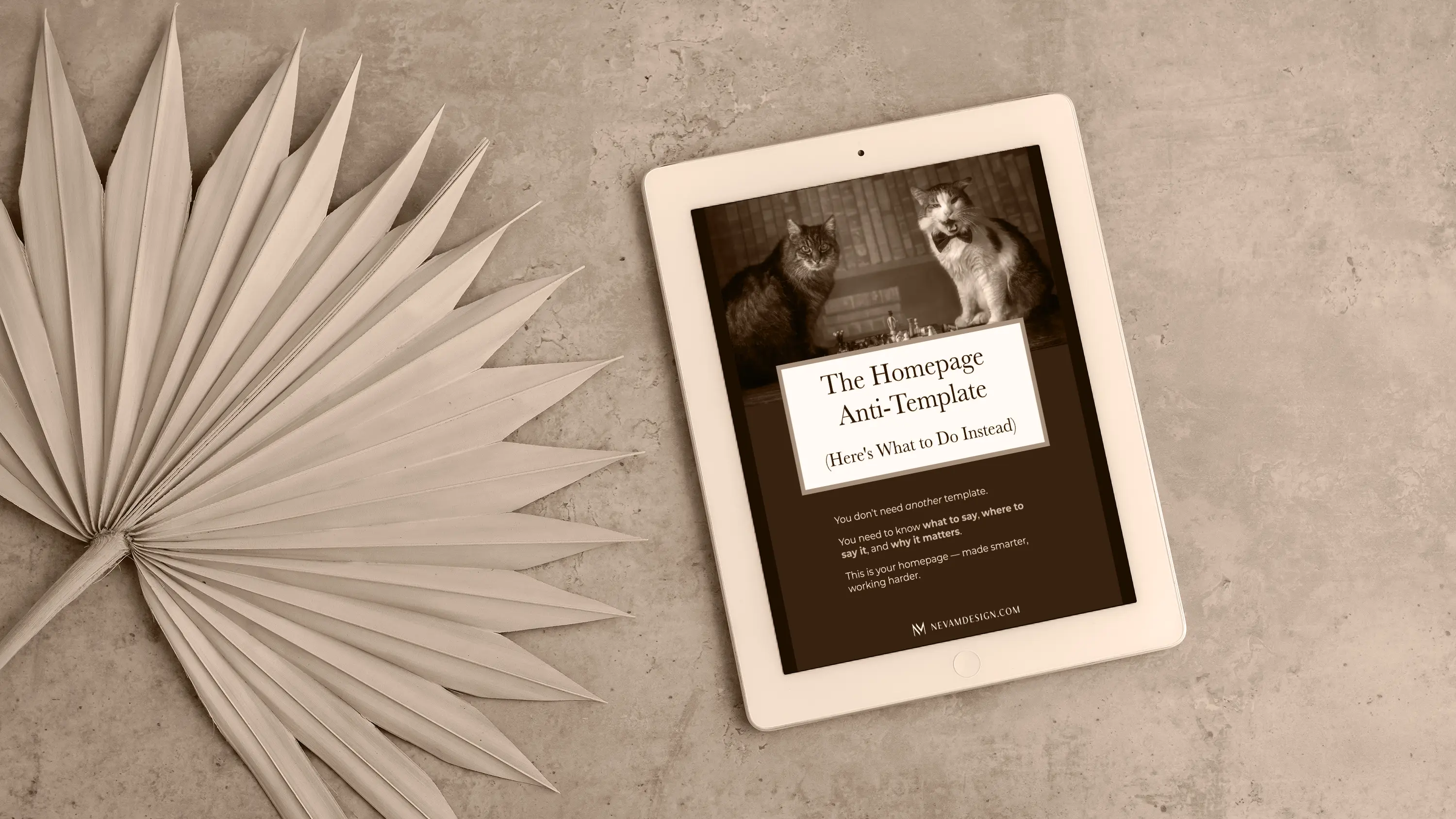 An iPad displaying the Homepage Anti-Template PDF.