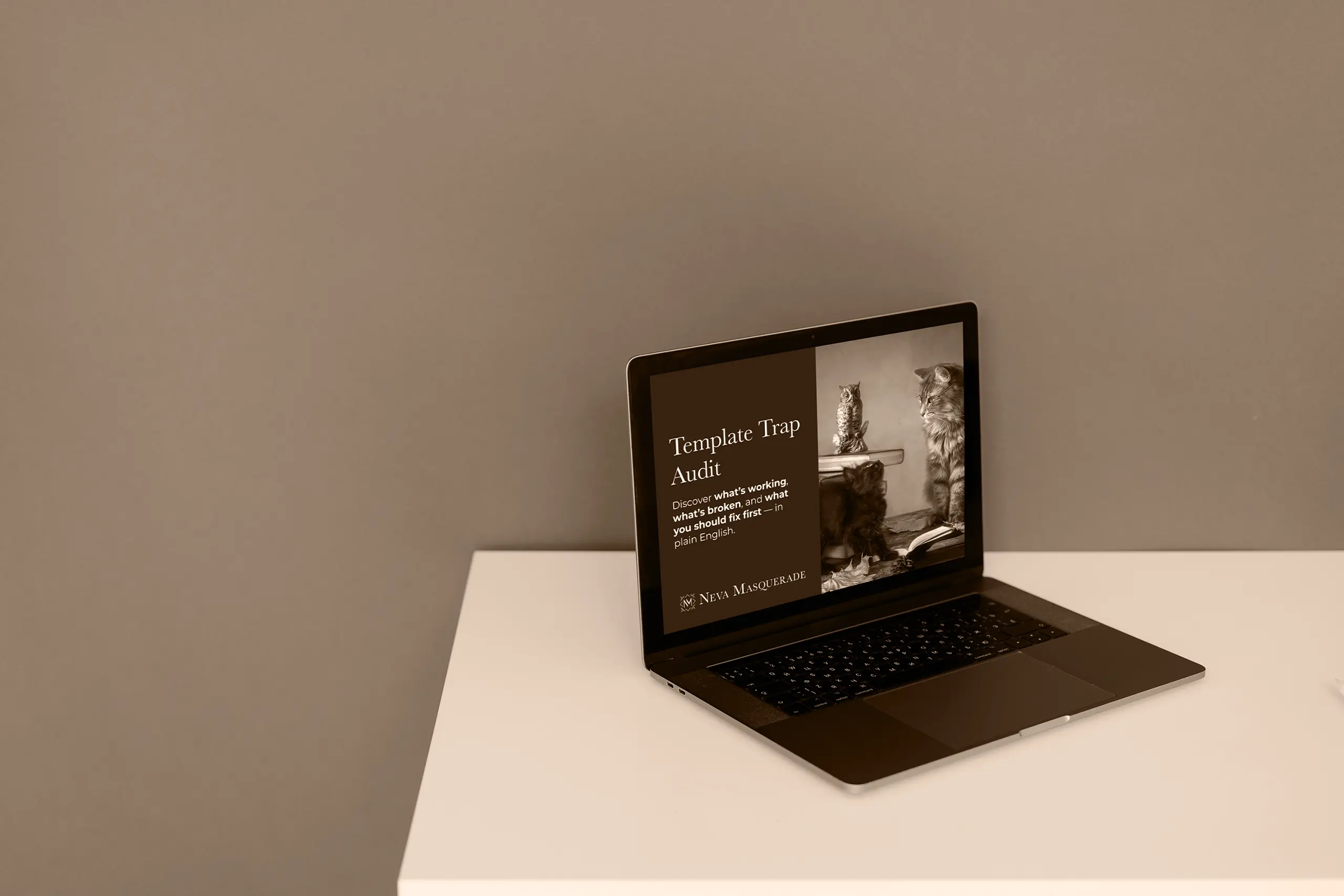 A laptop showing a graphic for the Template Trap Audit