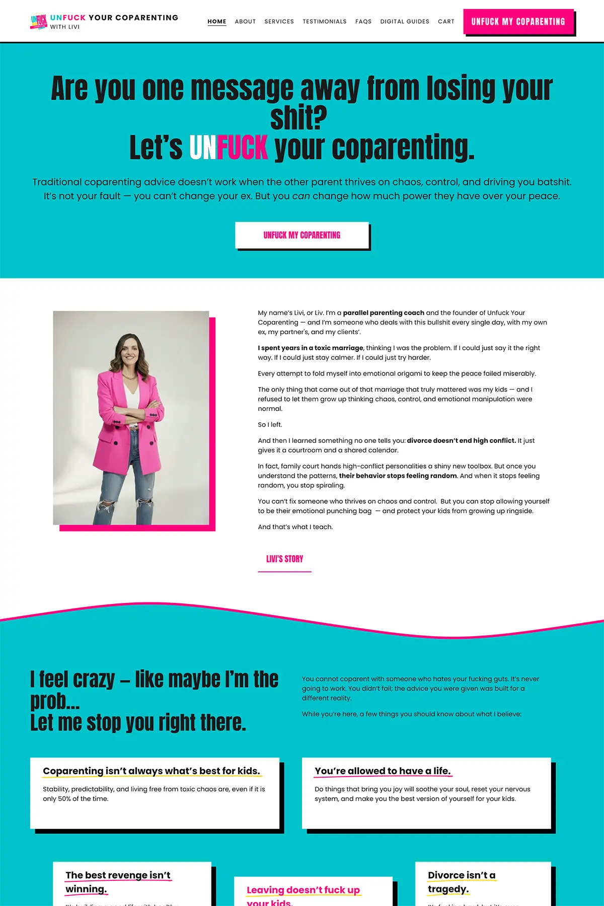 Screenshot of Unfuck Your Coparenting's homepage.